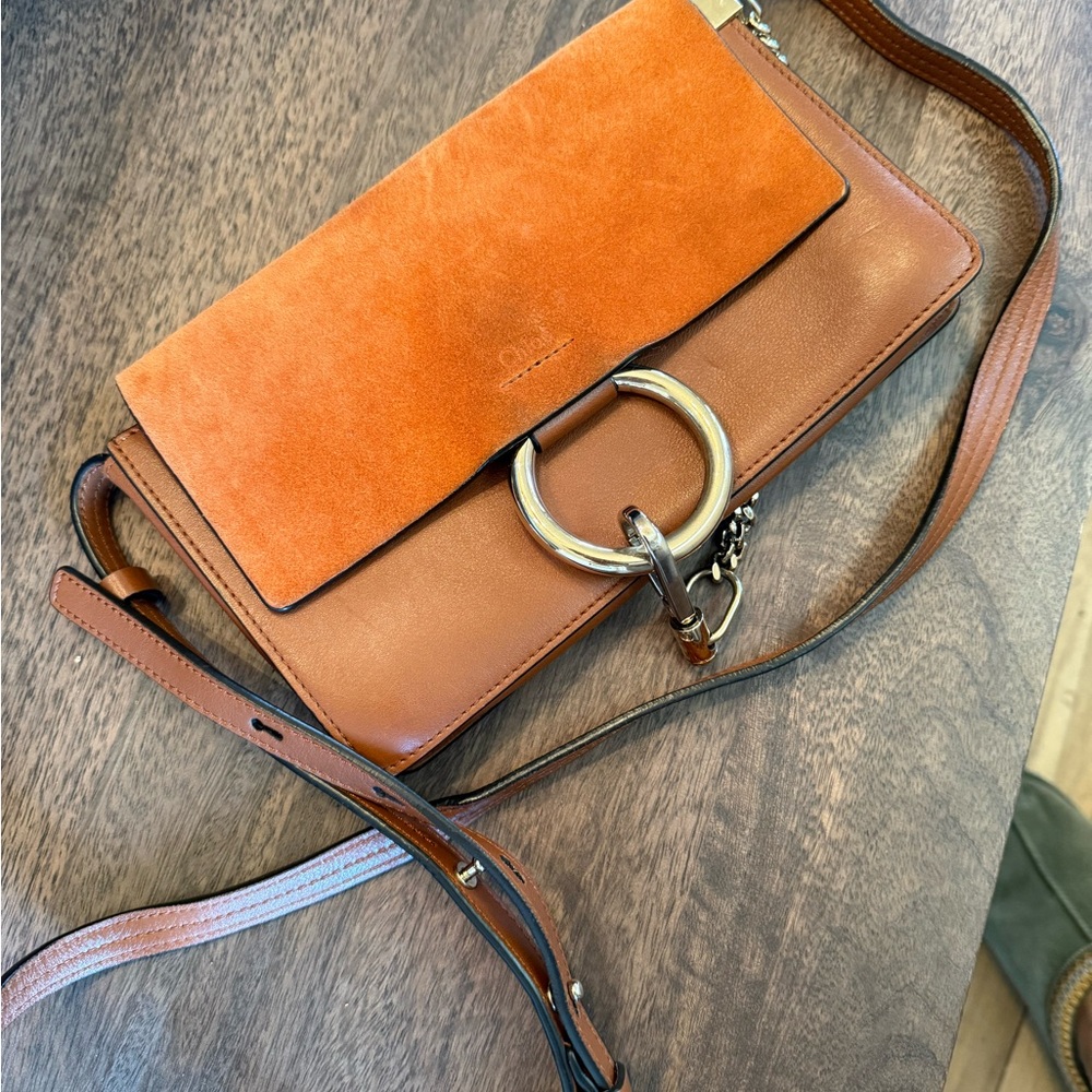 Chloe Faye Tan Brown Leather Crossbody Bag